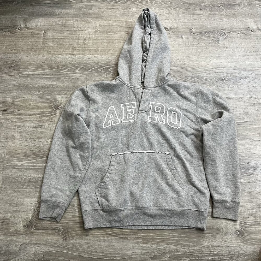 VTG Y2K AEROPOSTALE Grey Pocket‎ Hoodie Baggy Sweatshirt L